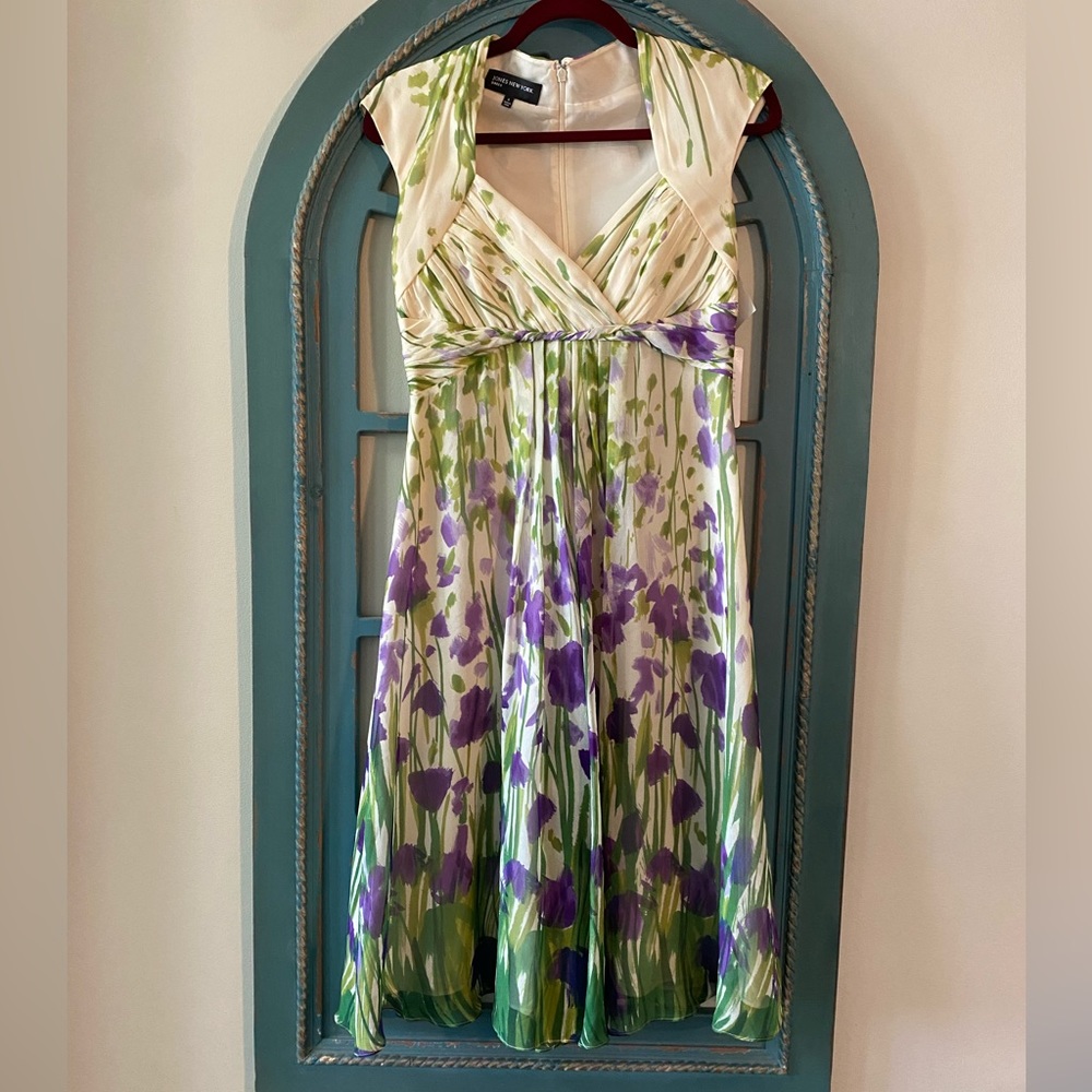 Tea length silk empire waist garden dress